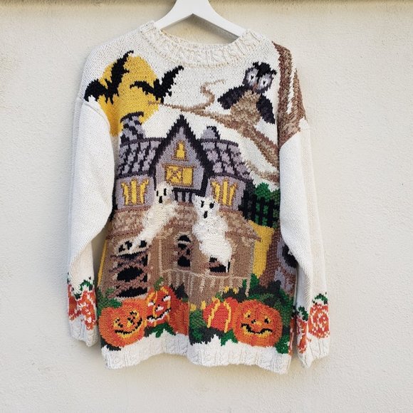 NWT Crystal Kobe Vintage 90s Chunky Knit Halloween Spooky Sweater - Picture 3 of 5